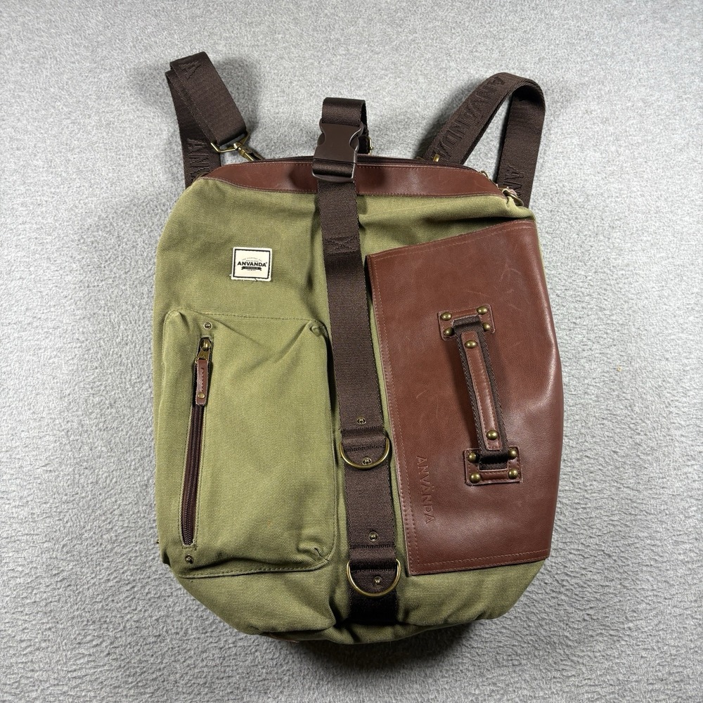 Anvanda Stockholm Olive Green Canvas Convertible Backpack Messenger Bag Outdoors